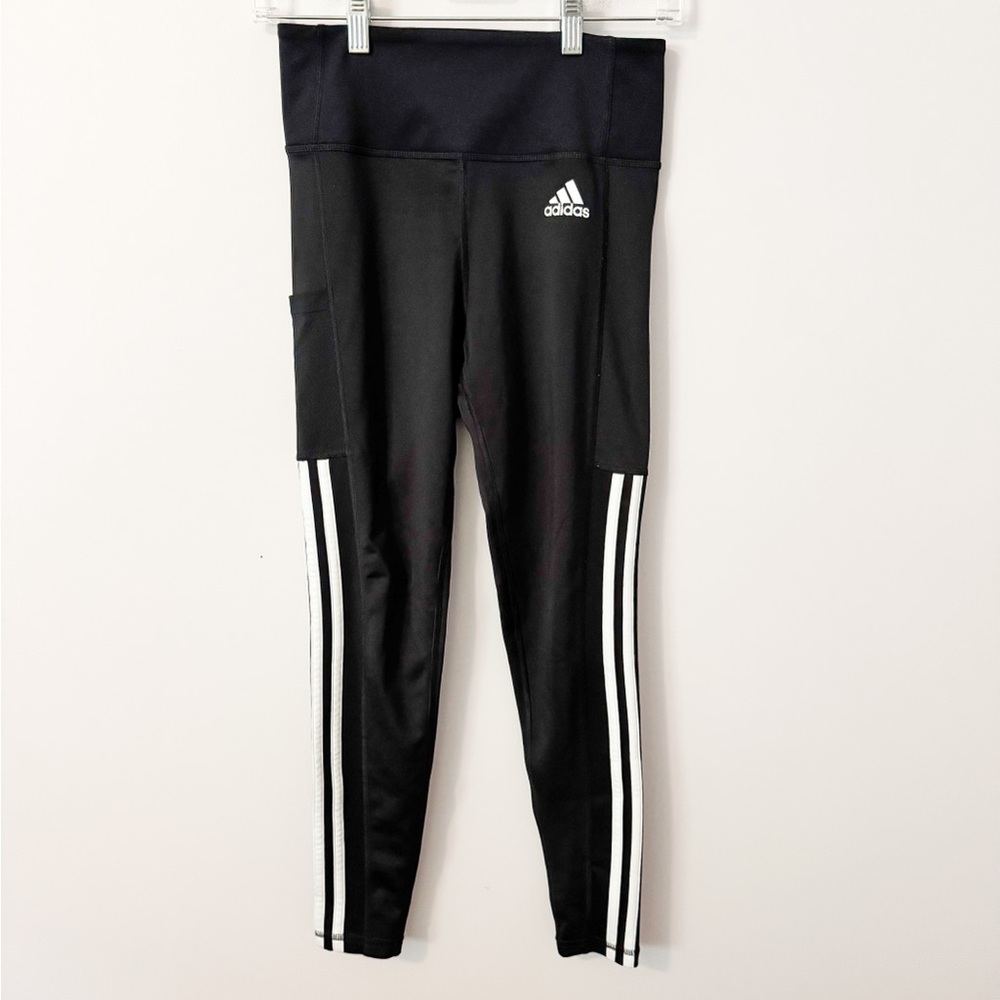 Adidas Black and White Leggings with Signature Stripes